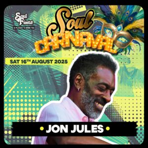 Soulful house master Jon Jules captured mid-vibe on stage at Soul Fiesta’s Soul Carnaval, bringing energy and elegance to the Essex crowd.