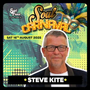 Steve Kite in jacket and tee at Soul Fiesta Soul Carnival, bringing timeless soul to the Essex crowd on Saturday 16th August 2025.