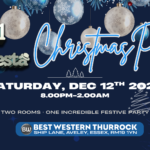 Soul Fiesta Christmas Party flyer for Saturday 12 December 2026, 8pm–2am at Best Western Thurrock, Two rooms of soul, R&B and festive party vibes. Over-30s event with tickets from £15.
